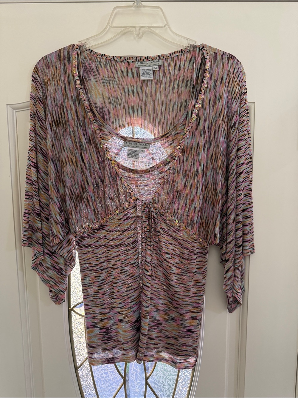 Alberto Makali Pastel Multicolor Scoop Neck Tunic with Sequin Trim